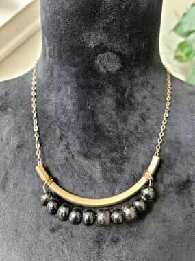Beljoy Crystal Beaded Brass Tube Necklace Fashion Jewelry Black Gold Pendent